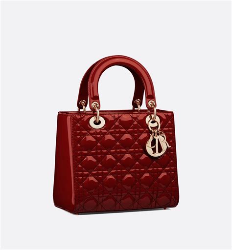 cherry red patent leather lady dior|Lady Dior cannage bag.